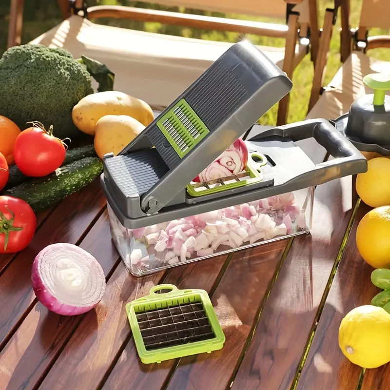 24 Set, Vegetable Chopper, Multifunctional Fruit Slicer, Manual Food Grater, Vegetable Slicer, Cutter With Container, Onion Mincer Chopper With Multiple Interchangeable Blades, Household Potato Shredd