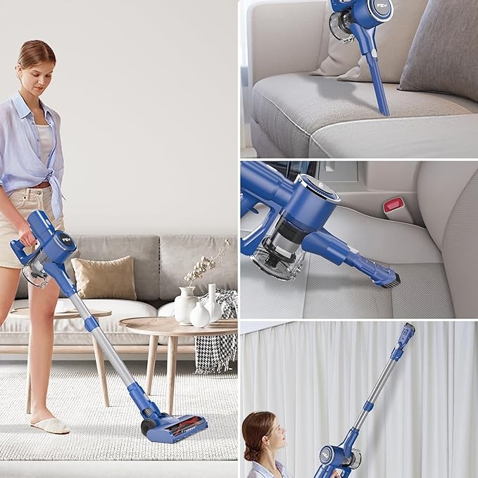 Vacuum Cleaner, 28KPa Powerful Cordless Stick Vacuum Cleaner,Rechargeable Self-Standing Vacuum Cleaner with Max 45 Mins Runtime, Cordless Vacuum Cleaner for Hardwood Floor Carpet Pet Hair
