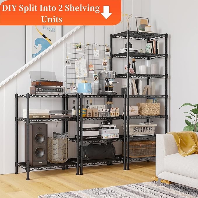 REIBII 71’’H Wire Shelving Rack 7-Tier Metal Shelving Units and Storage Shelves Loads 1176 LBS Adjustable Garage Shelving Heavy Duty Metal Shelves for Storage Rack,71 “H X 18”W X 18 “D