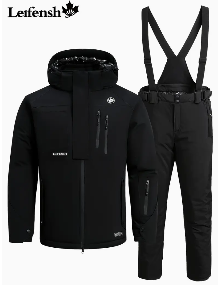 Windproof snowsuit for men - breathable and warm hooded snowsuit and pants suit for winter sports