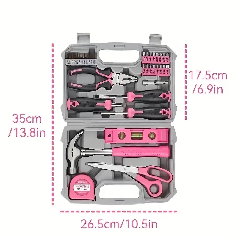 Set Of 42, Pink Home DIY Tool Kit For Women, Office & Garage, Complete Ladies Basic House Tool Box Set