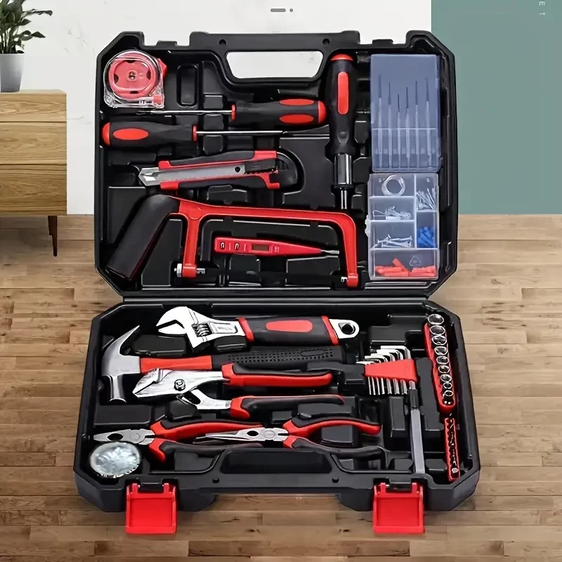 108pcs Household Tool Kit, Car Repair Kit, Household Tool Box, Universal Household Hand Kit With Hammer, Pliers, Screwdriver Kit, Socket Kit And Tool Box Storage Bin, Household Hardware Tool Box Set, 