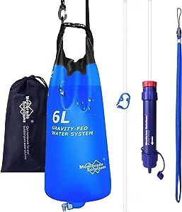 Membrane Solutions Gravity Water Filter Pro 6L, 0.1-Micron Versatile Water Purifier Camping with Adjustable Tree Strap Storage Bag, Survival Gear for Group Emergency Preparedness