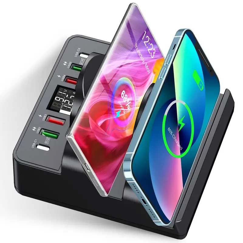 100W 8-port USB Fast Charging PD 20 W QC 3.0,15 W Fast Wireless Charging,Fast Charging Station Compatible With All Smartphones For Apple IPhone IPad, Camera ,headsets/Samsung/Android/Other USB Devices