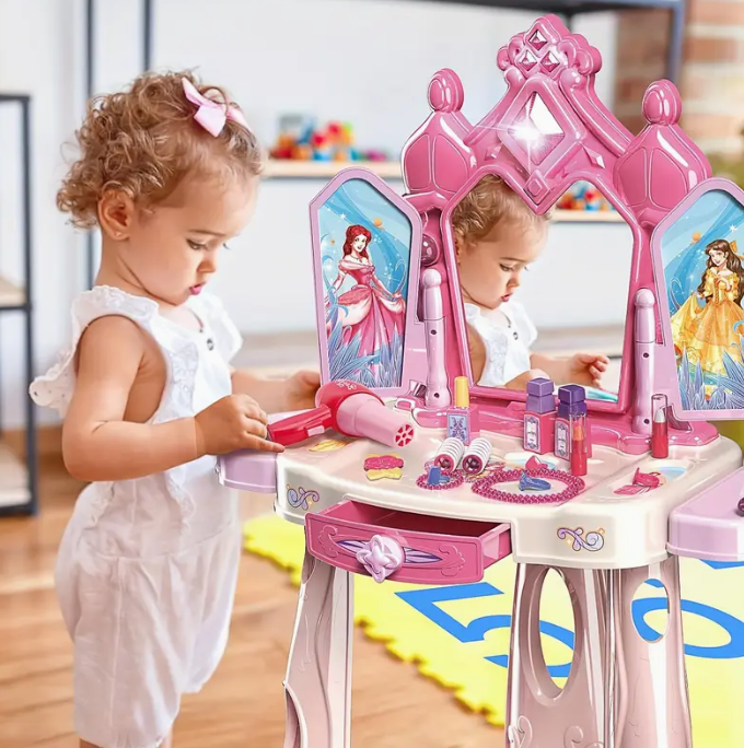 Children's Dresser Toy Dresser set with lights and sounds, door opening and closing action, imitation play, girl's dresser set Toy Princess toy birthday gift, girl Boy age 3 4 5 6 7