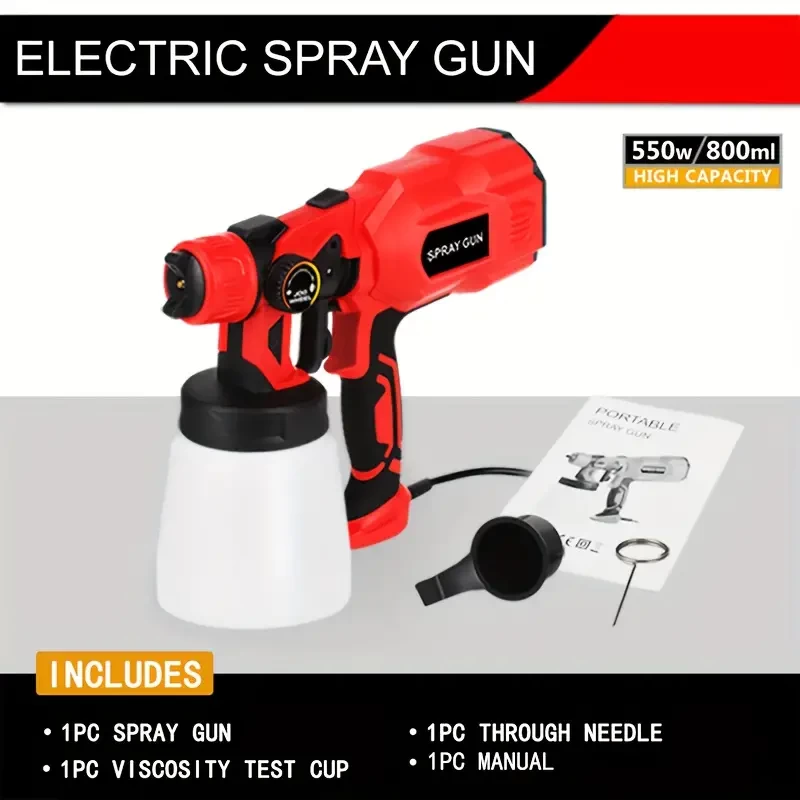 1 Set 550W High Power Electric Paint Spray Gun, HVLP Type Width Adjustable Latex Paint Electric Gun, Paint Sprayer, Home Fully Automatic Paint Spray, All-in-one Machine