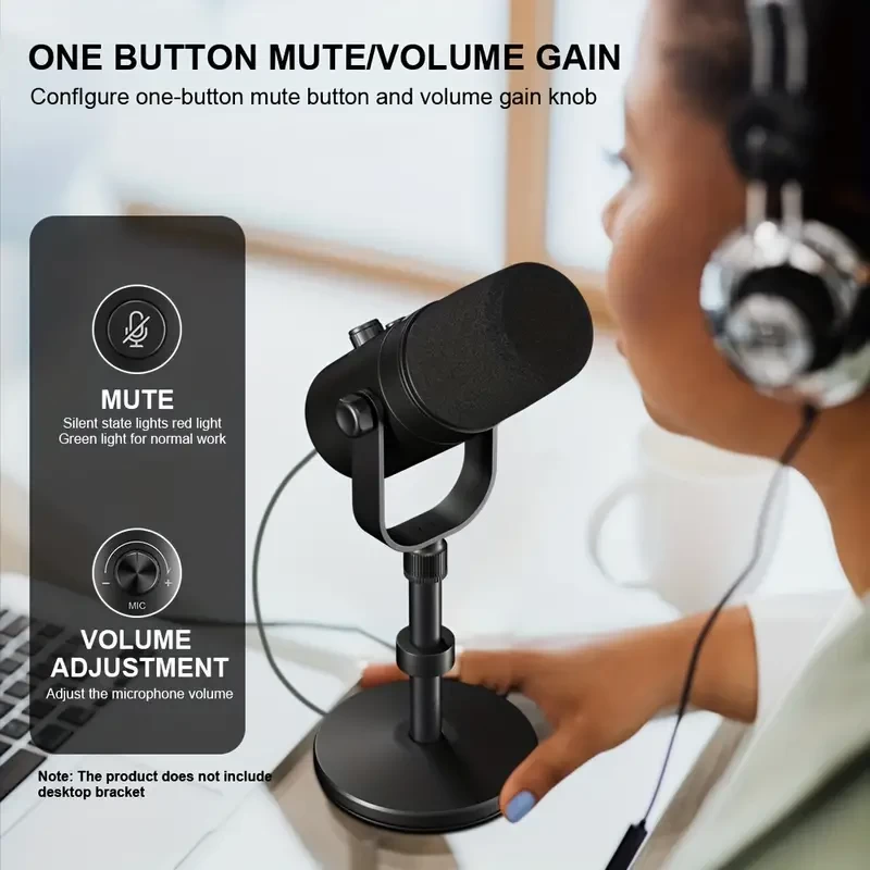 XLR/USB Dynamic Microphone For Podcast Recording, PC Computer Gaming&Streaming Mic All Metal Cardioid Mic, Voice-Isolating Technology&Mute Button, Headphones Jack