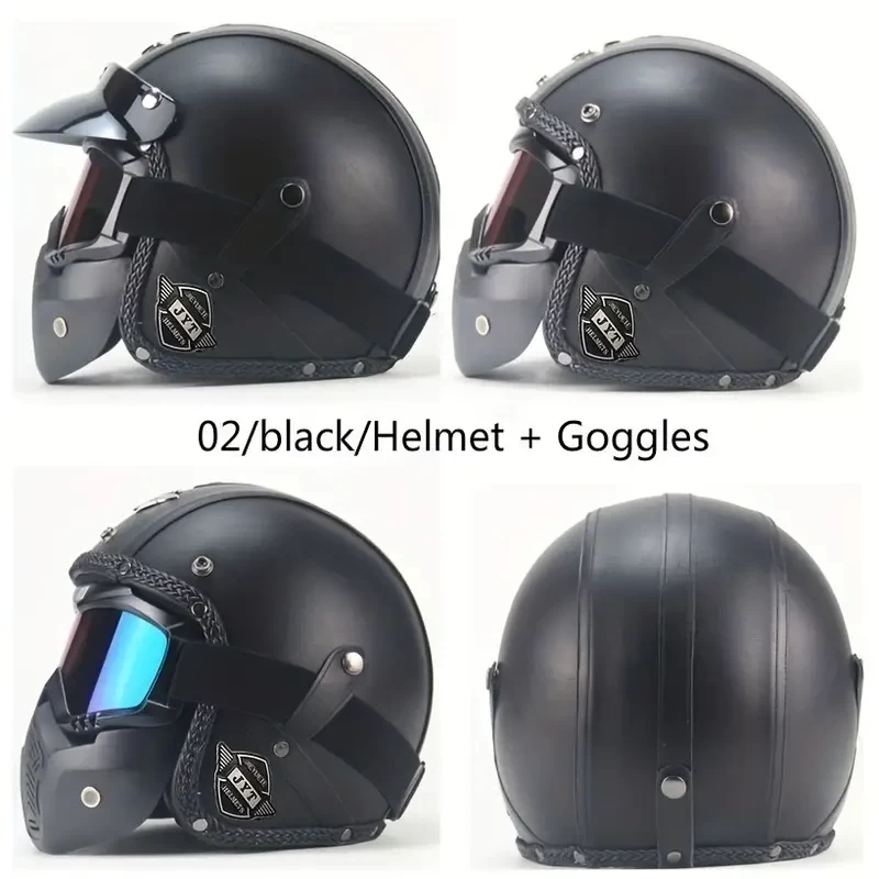 Vintage PU Leather Motorcycle Helmet & Goggles Set - Perfect for Chopper & Bicycle Riding!