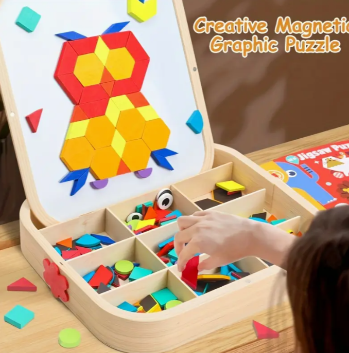 Creative magnetic puzzles, wooden jigsaw puzzles, geometric building blocks, geometric shape cognition & fine motor skills training, birthday Halloween gifts for boys and girls