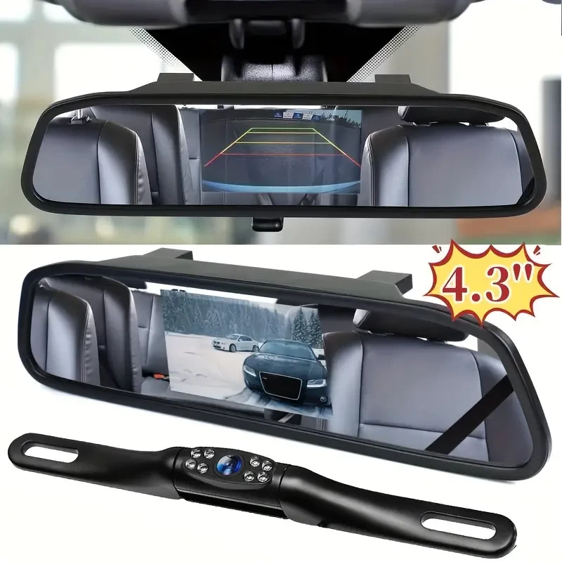 8LED Car Rear View Reverse Camera 4.3 Inch High-definition Rearview Mirror Display Screen LCD Display Complete Parking System