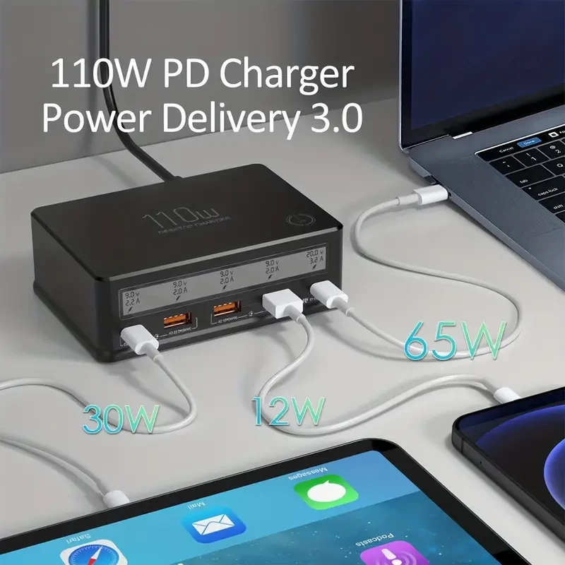 Factory 110W Super Fast Smart Desktop Portable Multi Travel Power Adapter Charger Wall Power Adapter For Phone Tablet Laptop