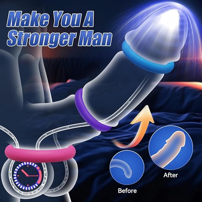 Sex Toys Silicone Ring - Multi-colored Rooster Sexual stimulation Device 3 pieces in different sizes suitable for erection enhancement Long-lasting adult sex toys suitable for men or couples for fun