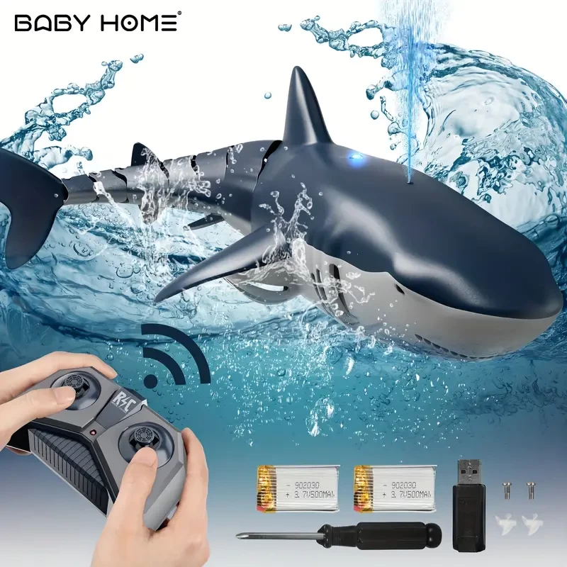 TEMI Remote Control Shark 1:18 High Simulation Scale Fish With Light & Spray Water For Lake Bathroom Pool Toys For Kids Boys Halloween Christmas Birthday Gift