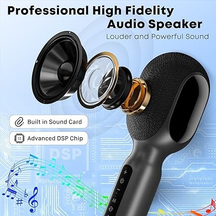 Wireless Bluetooth Karaoke Microphone, 5-in-1 Portable Handheld Mic Speaker with Dynamic RGB Lights, Mini Karaoke Machine for Car Travel Home Party, Music Recording, Duet Singing, Gift for Kids Adults