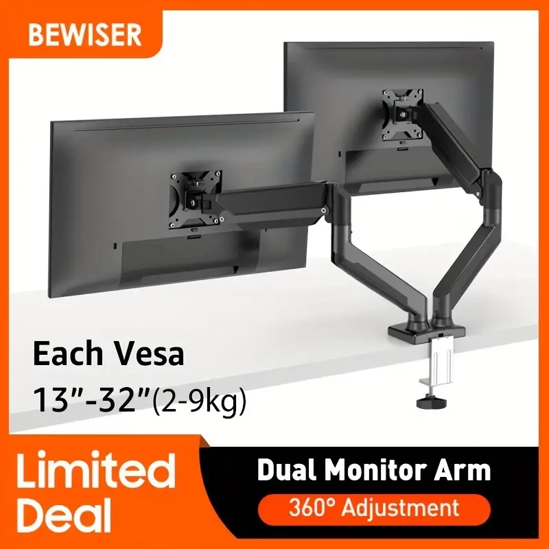 Bewiser Monitor Arm Dual Monitor Stand, Adjustable Spring Monitor Desk Mount For 17-32 Inch, Dual Monitor Mount Holds Max 19.8lbs, Computer Monitor Arms With Wide Range Of Motion For Home Office