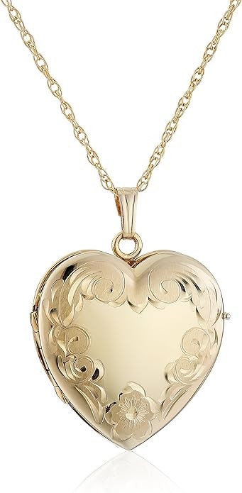 Amazon Collection Engraved Four-Picture Heart Locket, 20"