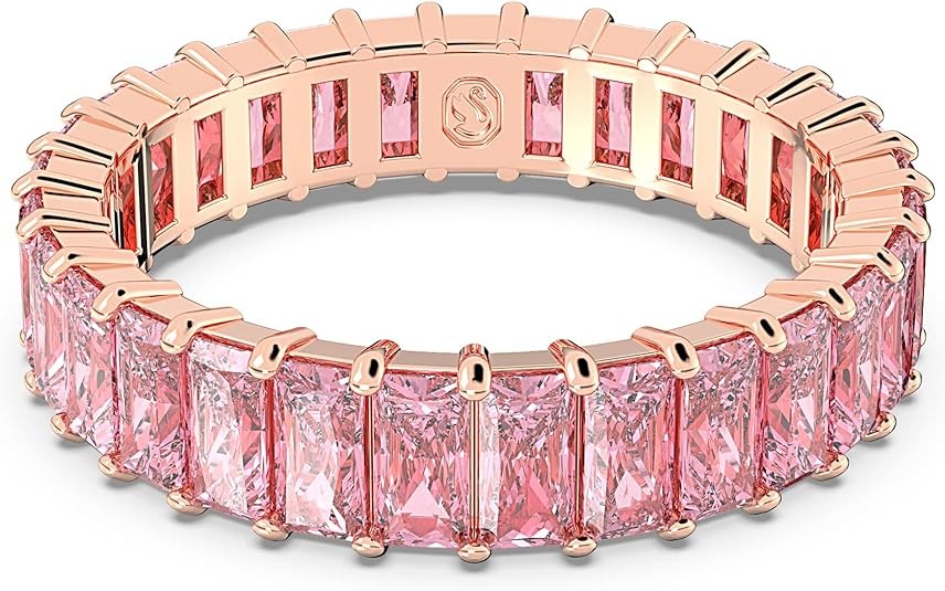 SWAROVSKI Matrix ring, rectangular cut, pink, rose gold finish, rose gold
