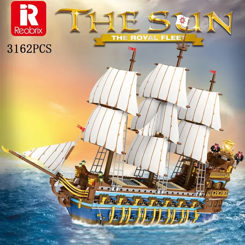 3162Pcs Pirate Ship Adventure Creative Ship Island Royal Sunshine White Ship Horror Storm Ship Flagship Movie Building Block Model Toy, Desktop Decoration Halloween/Thanksgiving Day/Christmas gift