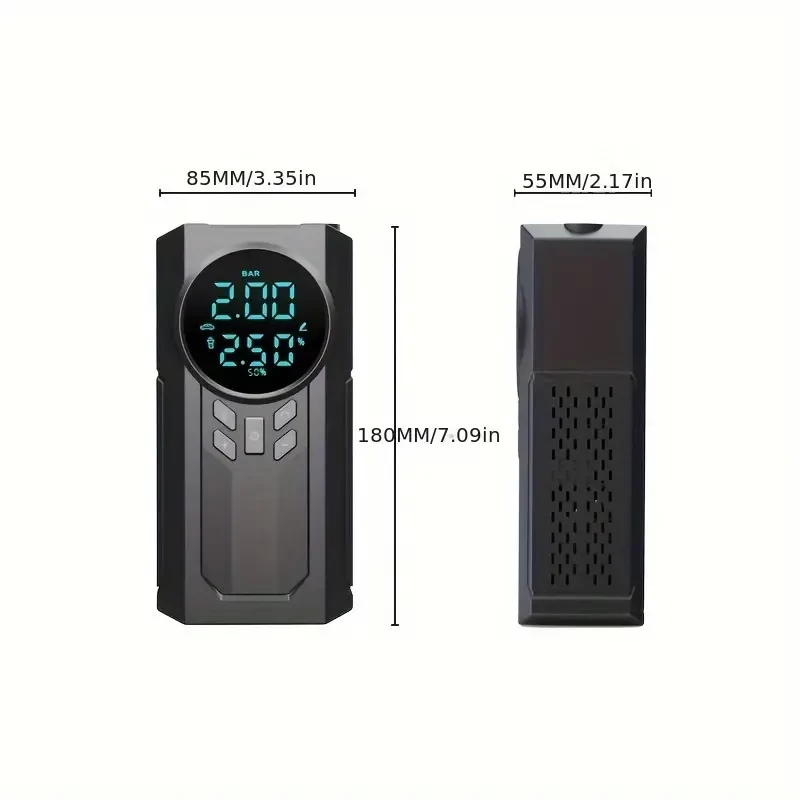 1pc Portable Cordless Car Battery Emergency Starter, Tire Air Pump, Air Compressor To Easily Inflate Tires, LED Display, With Flashlight, Mobile Power Supply, Large Capacity Storage