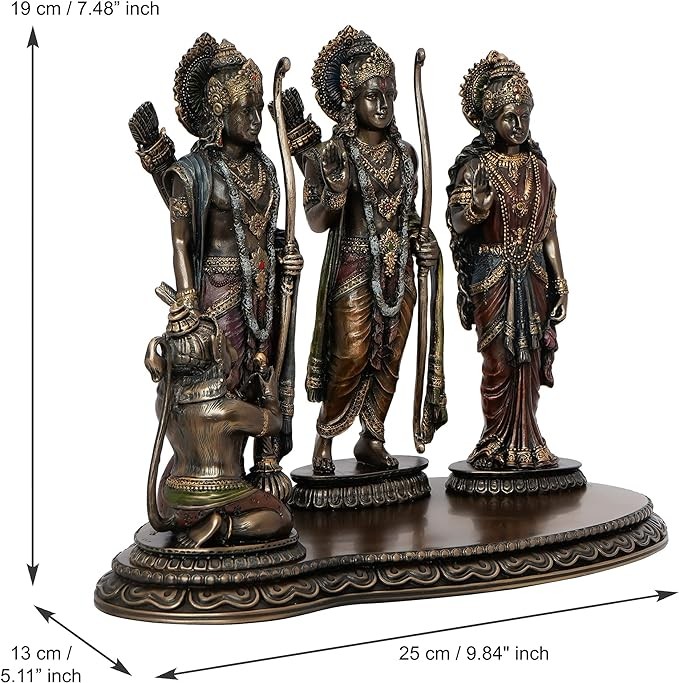 eCraftIndia Handcrafted Polyresin Bronze Finish Sita Ram Laxman Hanuman God Idols Ram Darbar Statue for Living Room, Pooja Room, Home Decor - Ideal Gift for Devotees