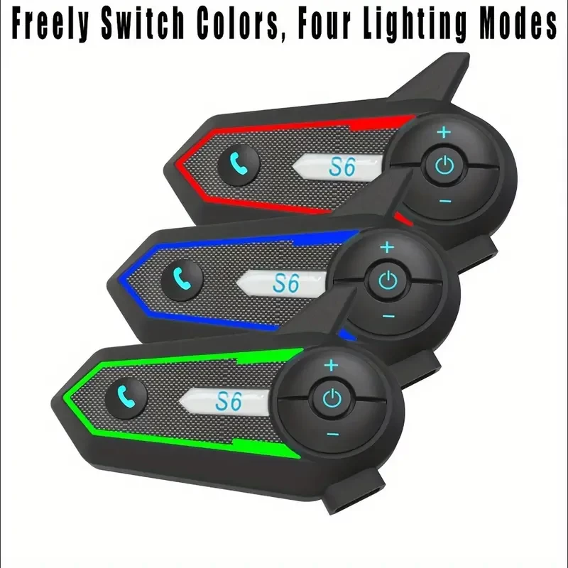 S6 Wireless 5.2 Motor Helmet Headset Intercom Handsfree Call Kit Anti-interference 1000M Wireless Moto Earphone Waterproof Music Player Ambient Light