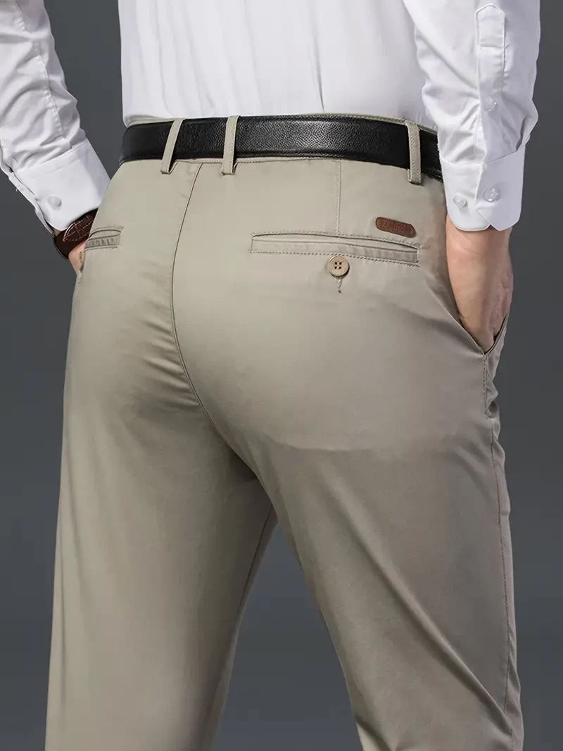 Men's Stylish Solid Pants With Pockets, Formal Breathable Slim-fit Men's Bottom Clothing For Outdoor Activities