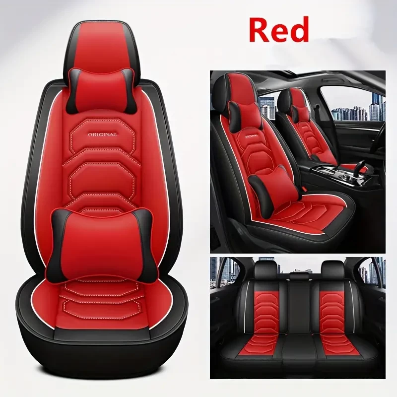 Pu Leather Car Seat Cover Set All Seasons Available Car Seat Cushion 5 Seats Full Set Full Coverage Seat Protection Cover