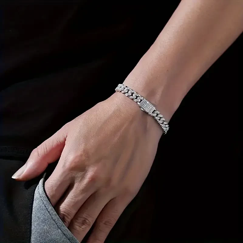 925 Silver Cuban Chain Bracelet Iced Out Shiny Moissanite Super Shiny Hand Chain Jewelry With Gift Box