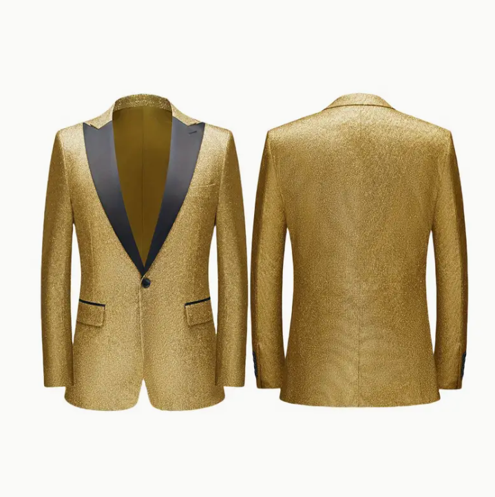 Premium Classic elegant men's gold glitter sequin suit two-piece, jacket + pants, tuxedo luxurious lapel slim-fit stylish jacket top, gold glitter suit dress, suitable for wedding parties, weddings, b