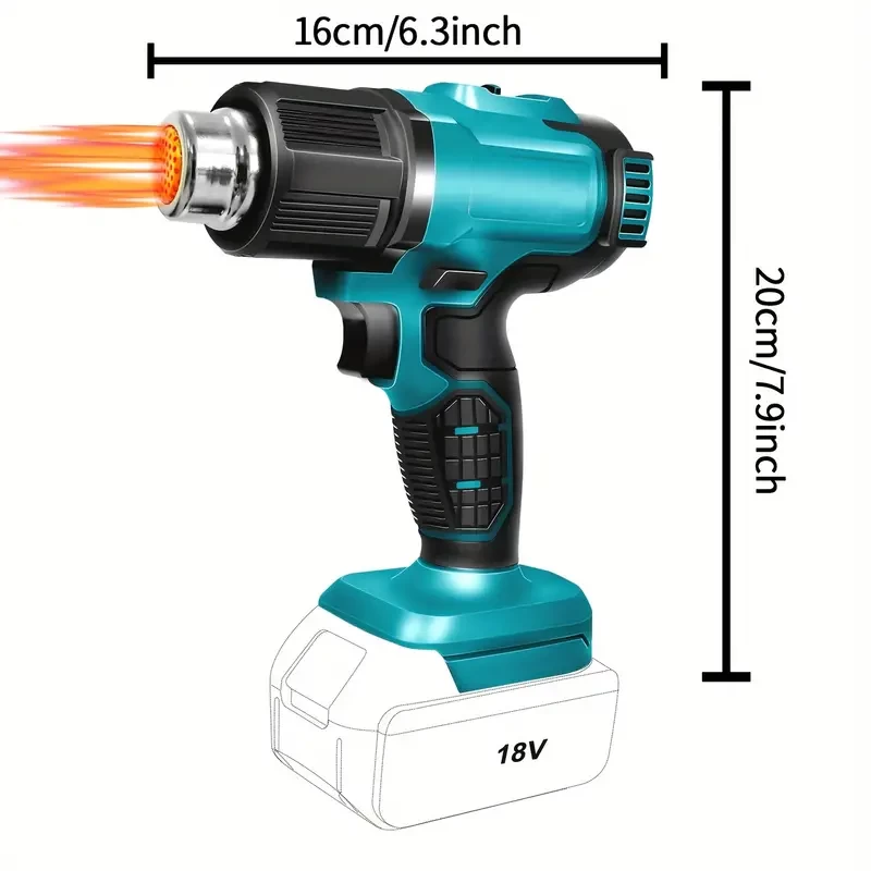 1 Set Cordless Heat Gun, Heat Gun Compatible With Makita 18 V LXT Battery, 3 Nozzles, 2 Temperature Settings, Max 932 °F (500 °C), Heat Gun For Crafts, Heat Shrink Tubes, Resin And Decorating(Without 