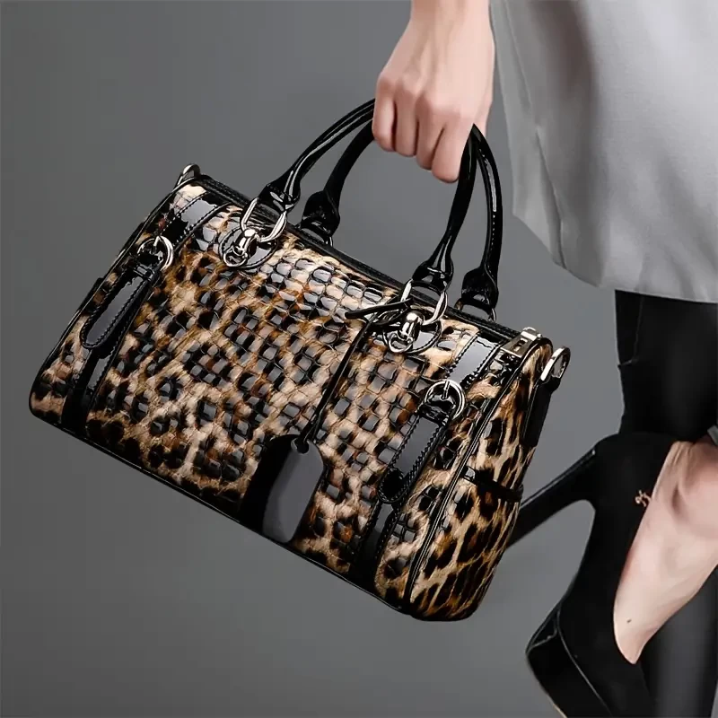 Leopard Print Handbag, Large Capacity Crossbody Bag, Women's Top Handle Satchel Purse