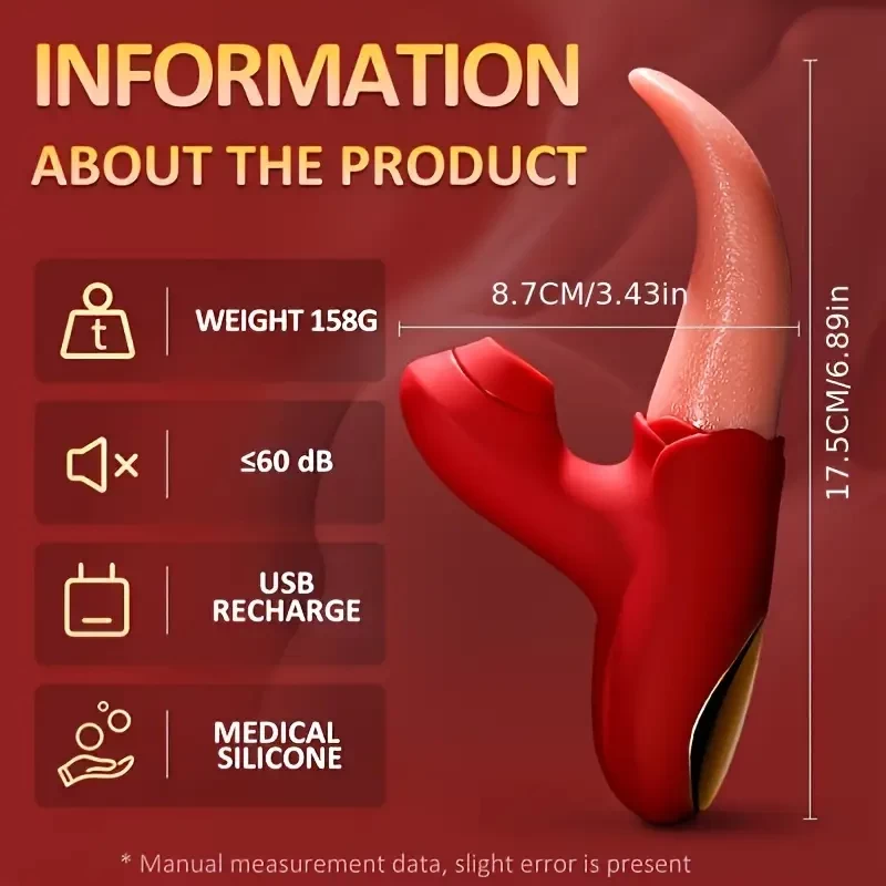 pc Vibratos Toy For Women, 5 Frequency Sucking/Tonguing, Female Vibrator Sex Toy For Clitoral G-Spot Stimulation, Vibrating Massager Sex Toy For Women, Multiple Stimulation, Easy-To-Clean, Female-Frie