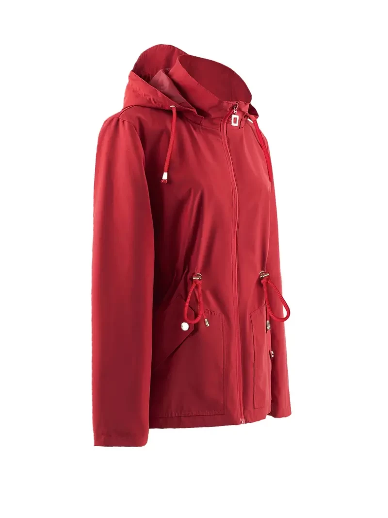 Waterproof Windbreaker Raincoat, Breathable Outdoor Hooded Jacket For Hiking, Camping, Cycling, Running, Long Sleeve Zip Up Drawstring Hood Jacket, Women's Clothing
