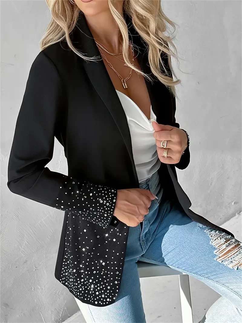 Rhinestone embellished cape collar long-sleeved suit jacket