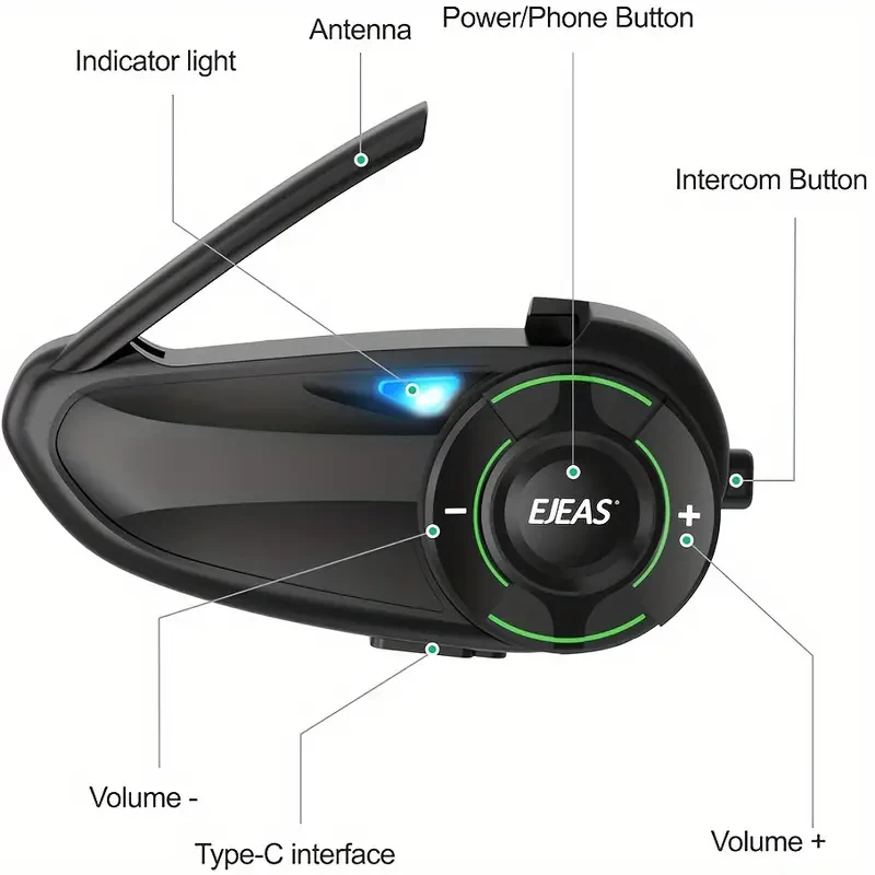 Motorcycle Helmet Headset Intercom, With Mesh One-button Networking, Can Listen To Songs, Intercom At The Same Time