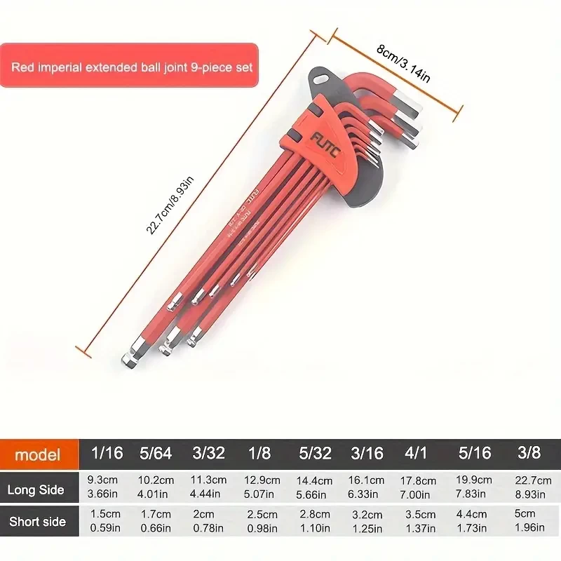 L Type 9pcs/set Allen Wrench Metric Imperial Torx Ball Head Full Set Of Tools Industrial Grade Extended Folding Suitable For Industrial Repair Home Improvement Repair Car Repair