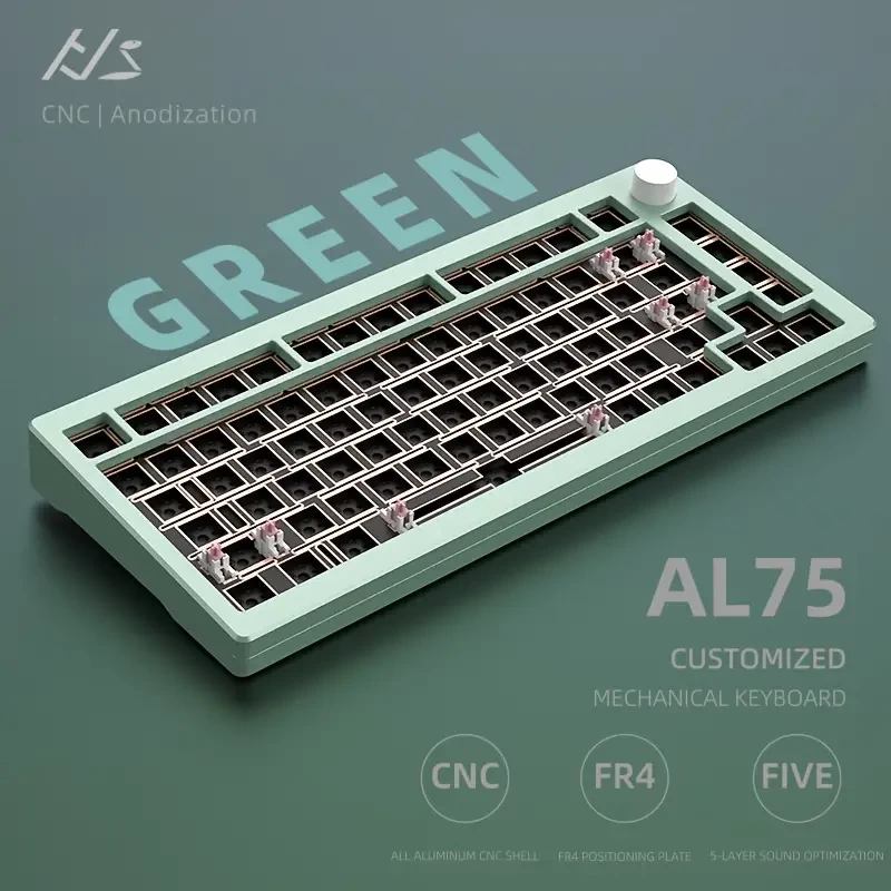 AL75 Mechanical Keyboard Kit Wired Single-Mode GASKET Structure RGB Aluminum Lump Full CNC Under Light Position Game E-sports CFLOL Customized DIY Hot Swap 75% Array FR4 Positioning Plate Home Busines