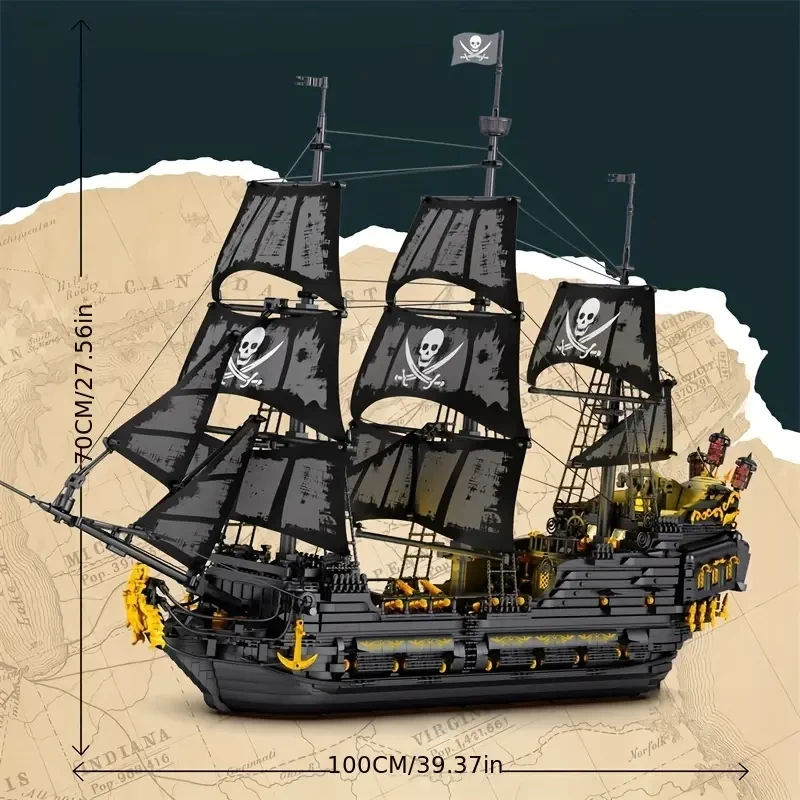4708pcs Black Building Blocks, Assembly Toys, Simulative Pirate Ship, Creative Home Accessories, Party Table Decorations, Mini Assembly Building Blocks, Holiday Toys, Christmas Gifts