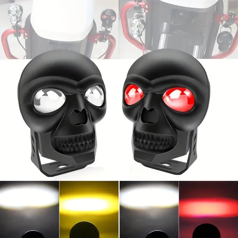 Motorcycle LED Spotlights, Skull Shape Headlight, Electric Moto, ATV Driving Fog Lamp, Off-road SUV Projector Lens Work Spot Lights