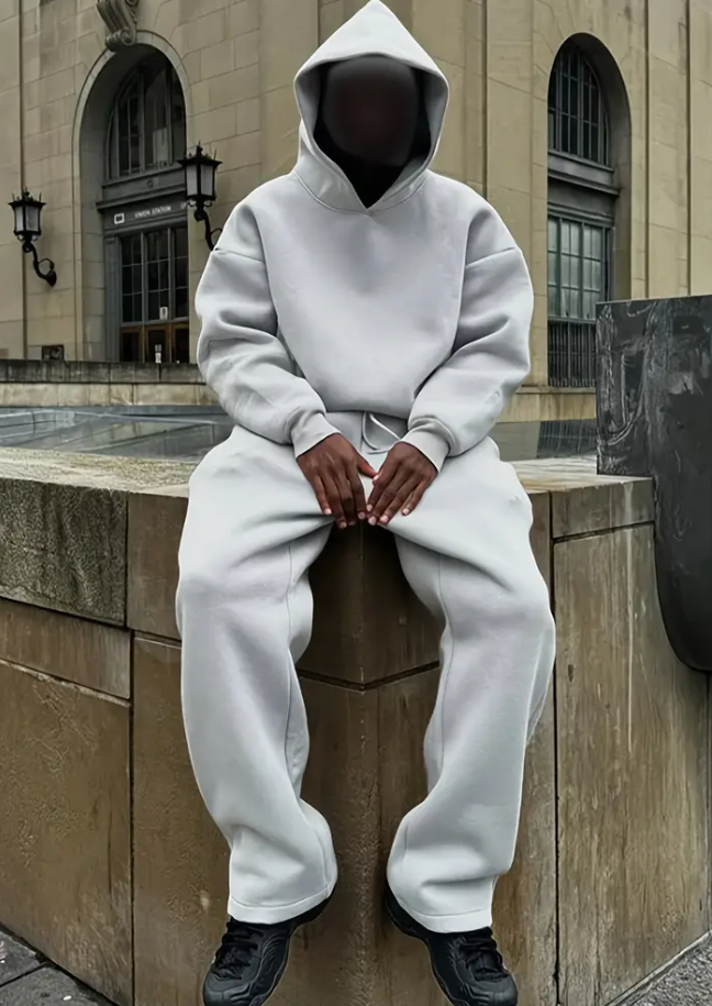 Men's 2-piece tracksuit Long sleeve solid color hooded + pants tracksuit streetwear