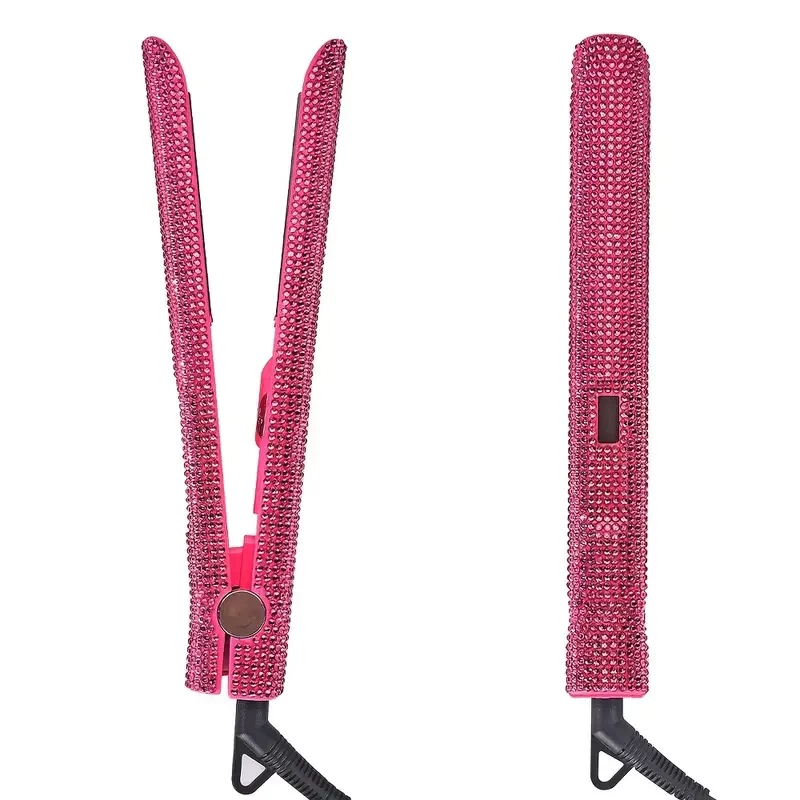 Bling Rhinestone Hair Straightener 2 In 1 Flat Iron Hair Straightener Curler For All Hair Styles Professional Fast Heating Adjustable Temperatures Hair Straightener
