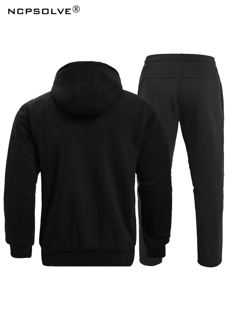 Classic Men's Warm Athletic 2Pcs Tracksuit Set Casual Full-Zip Sweatsuits Long Sleeve Hoodie And Jogging Pants Set For Gym Workout Running For Winter Fall