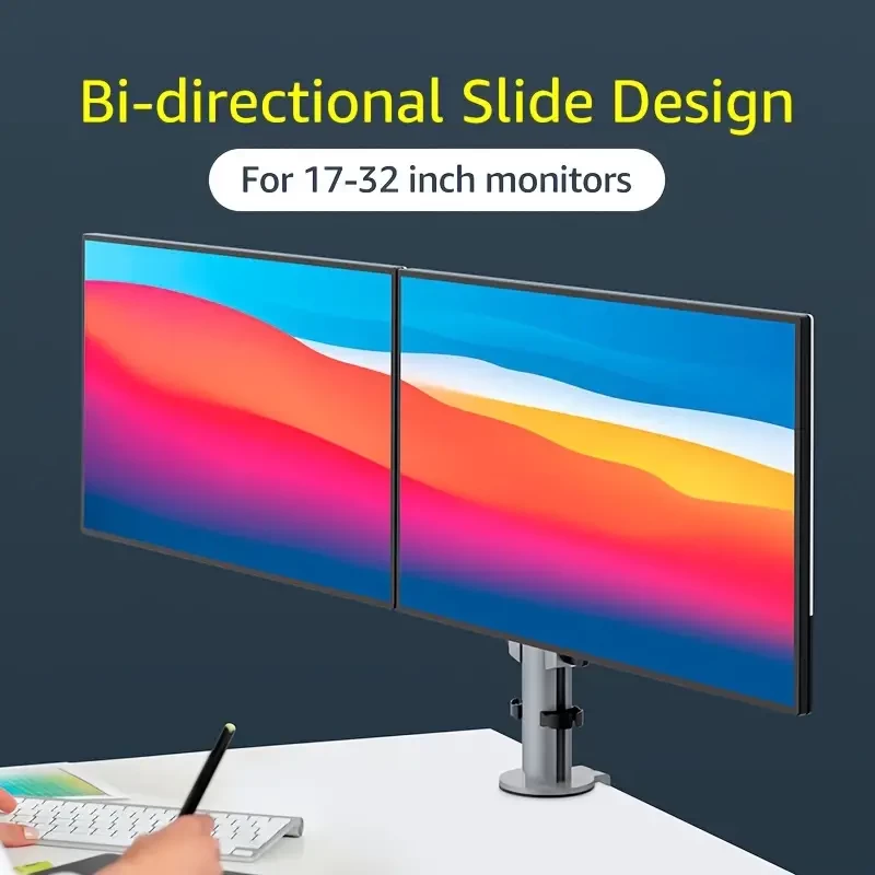 1pc Bewiser Monitor Stand Arm PC Computer Dual-screen Monitor Bracket 2 17-32 Inch Screen Desktop Free Lifting Frame Bracket Arm Multi-angle Adjustment VESA 75/100 Mm