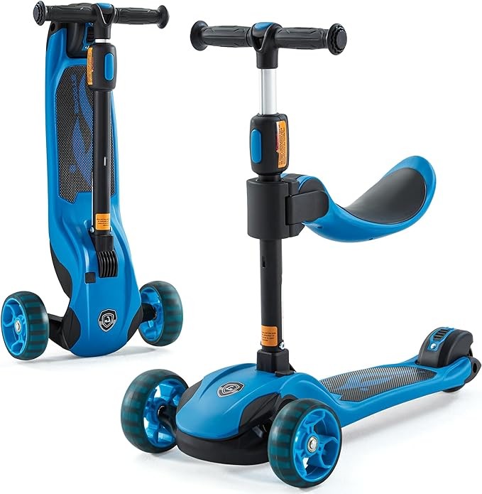 GLAMUP Kick Scooter Adjustable Height Adjustable Handlebar，Kids Scooter 3 Wheel with LED Lights，Suitable Kids Ages 2，Ages 6，Ages 8，Extra Wide Deck for Boys and Girls, Black