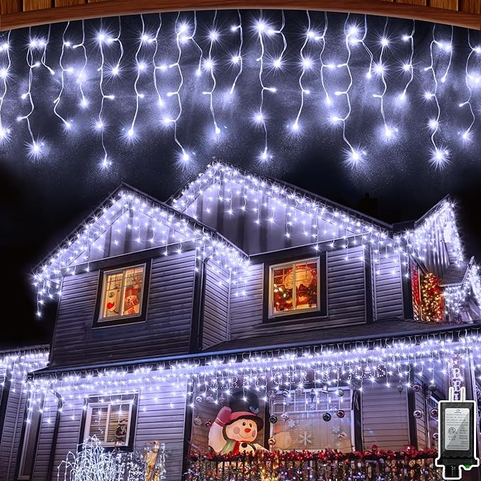 HRANBOTY 132 FT LED Christmas Lights with 280 Drops, 980 LED Indoor Outdoor Christmas Decorations, 8 Lighting Mode Waterproof Fairy Lights with Timer for Xmas Holiday Wedding Yard Party Cool White