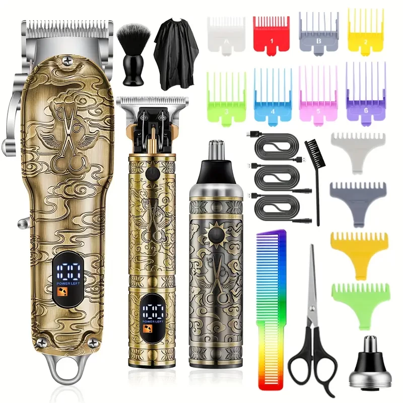 Hair Clippers Kit For Men, Professional Barber Clippers Hair Trimmer Ear Nose Trimmer Set, Barber Salon Household Beauty Supplies, Grooming Kit With LED Display, Gifts For Men