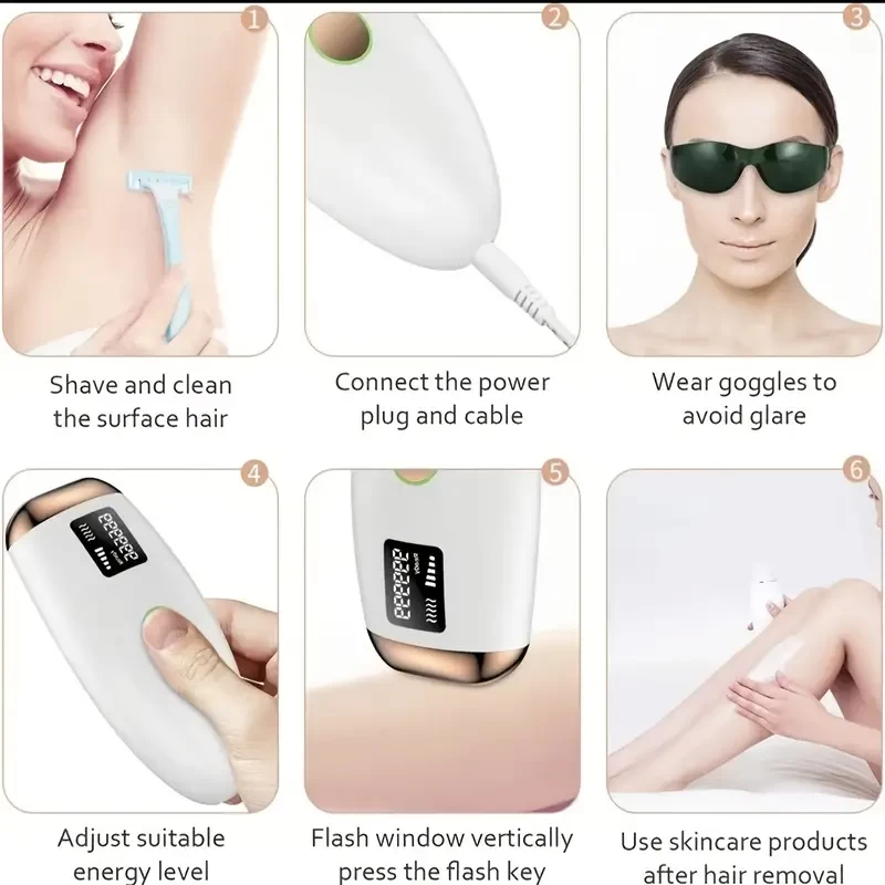 1pc 6.7"x2.87" At-Home IPL Hair Removal For Women And Men, Permanent Hair Removal 999,999 Flashes Painless Hair Remover On Armpits Back Legs Arms Face Bikini Line, 5 Different Modes