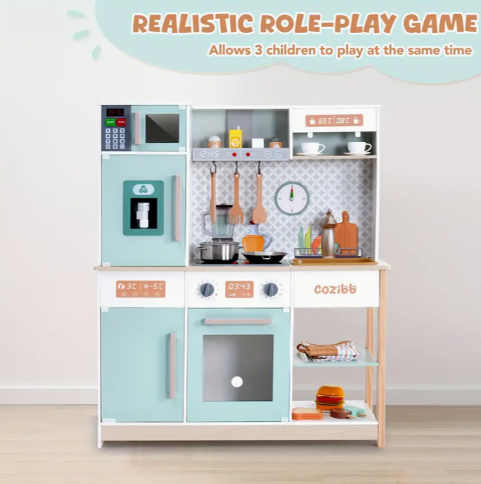 CoziBB Children's Wooden Toy Kitchen Toy Girl Boy Gift Wooden Kitchen Children's Birthday Gift Girl Toddler Baby Children's role play toy Gift