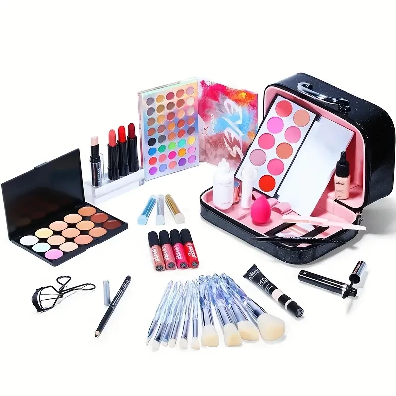 All-in-One Professional Cosmetic Set with Makeup Tool and Case - Perfect for Eye, Lip, and Face Makeup