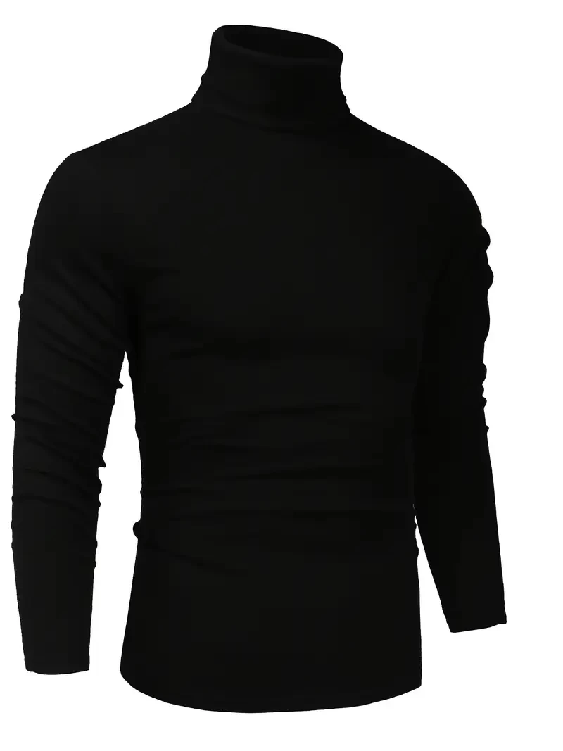 3 Bashafo Men's turtleneck sweater - Casual slim-fit knit jumper, stand collar, long sleeves, solid color, cotton blend (95% cotton, 5% spandex), medium stretch, regular length, suitable for fall and 